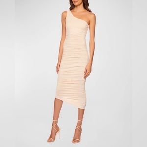 SUSANA MONACO One Shoulder Midi Dress in Nude Beige Size M NWT